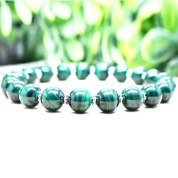 Strands MG1805 Bracelet perlé en malachite naturelle de qualité supérieure de 8 mm pour hommes et femmes