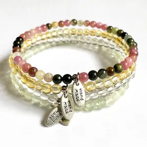 Strands MG1817 Nuevo diseño 4 MM Grado AAA Arco iris Turmalina Prehnita Citrino Cuarzo transparente Pulsera de piedras preciosas Conjunto Muñeca hecha a mano Malas