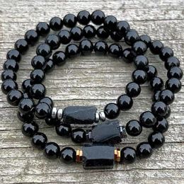 STRANDS MG1932 6MM NATUURLIJKE RAW ZWART BLACK TOUMALINE Gemstone kralen Bracelet Negatieve energie Chakra Pols Malas