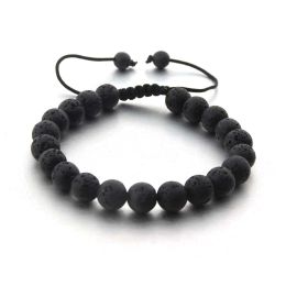 Brins de pierre volcanique noire minimaliste 8 mm Bijoux réglable pour hommes artisanaux perlé