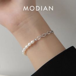 STRANDS MODIAN 925 Sterling Silver Barokke Pearl Fashion Bracelet Chain Link For Women Onregelmatig ontwerp Fijne vrouwelijke sieraden Geschenken