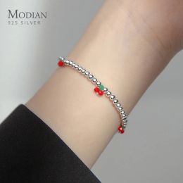 Strands Modian Real 925 Sterling Silver Basic Cherry Beads Round Peeds ajustable Pulsera de encanto para mujeres Joyería fina regalo de cumpleaños