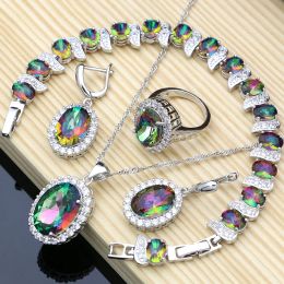 STRANDS MYSTIC REGENBOOG Vuur Kubieke zirkonia sieraden Sets vrouwen 925 zilveren sieraden oorbellen/hanger/ketting/ringen/armband