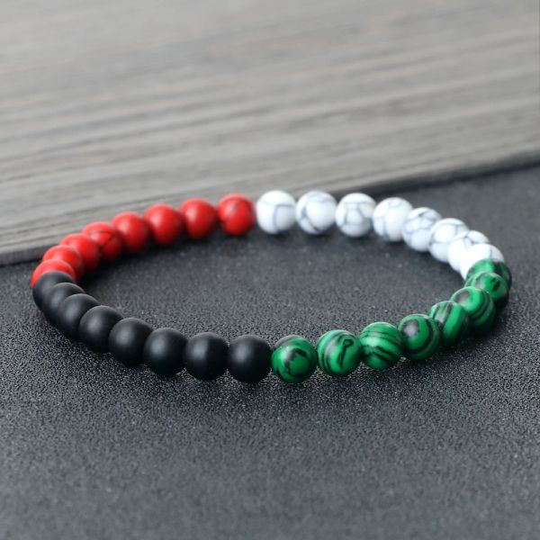 Brins Natural 6 mm perles de drapeau national Bracelet élastique Bracelet Malachite Red Stone Bangles Chaîne Patriot Pulsera Bijoux Gift Wholesale