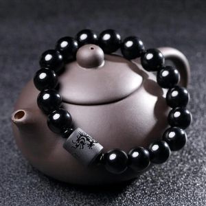 Brins Natural Black Tourmaline Bracelet 6/8/10mm Stone Beads Bracelet Gem Stone Energy Multicouche Bracelet Yoga Energa Women Men Gift