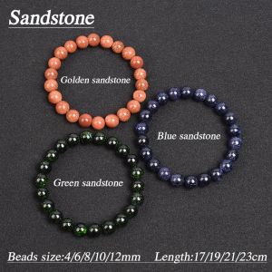 STRANDS NATUURLIJKE BLAUWE SANDSTONE ROUNT KRIJKEN BRACKET BANGLANGAN 412 mm blauw groen Golden Sand Stone Fashion Sky Sky Sky Pols Sieraden Gift