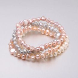 Brins de bracelet en eau douce naturel de forme aa bracelets de perle de perle naturelle accessoires pour femme rose blanc violet gris 19cm 19cm