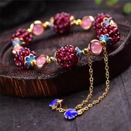 Brins bracelet grenat naturel cristal guérit énergie en pierre de raisin de raisin de raisin fleur bracelet agate cloisonne tissé vintage bijoux amulette