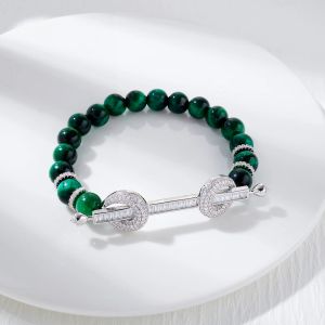 Brins Natural Green Tiger Eye Round Énergie Stone Guérison Perles de puissance Bracelets pour femmes et filles Gift Zirconia Jewelry Accessoires