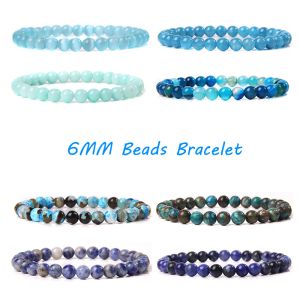 Brins Stone Natural Blue Chalcedony 6 mm Bracelets pour femmes hommes apatite lapis lazuli angelite agates tiger œil bangles bijoux