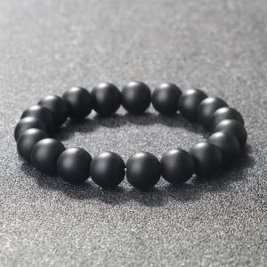 Brins bracelet en pierre naturelle hommes 6/8/10 mm blanc noir terne polonais mat onyx agates brillantes perles rondes de yoga bijoux bracelets pour femmes