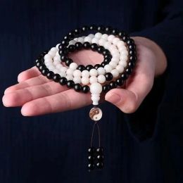 Brins Natural Blanc Bodhi Ebcone Perles 108 Perles mixtes Perles taoïstes Yin Yang Tai Chi Bracelet de huit diagrammes pour hommes et femmes