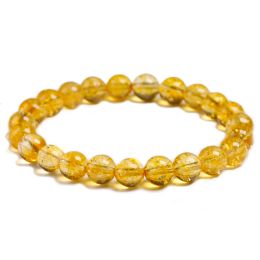 Strands Natural Yellow Citrine Stone 6 mm 8 mm 10 mm Beads Bracelet Joyería de cuarzo hecho