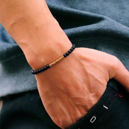 STRANDS NIEUWE 4MM BRACKET MANNEN Antieke goudkleur Hematiet Stone Braclet Natuurlijke houten braslet Homme Meditatie Kralen Brazalete Pulsera