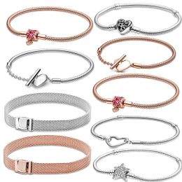 Strands New 925 Sterling Silver Star Heart Chain Bracelet Fit Original Design Beads Charms Bangle Diy Jewellry Making Gift Women