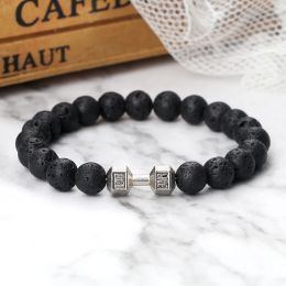 Brins nouveaux haltères bracelets perle mode natural ajustement du bracelet en pierre noire pour les cadeaux de bijoux de gymnase énergétique pour l'énergie masculine