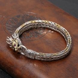 Brins Nouveaux couleurs argentées 2023 New Chinachic Hand Woven Gold Dragon Head Bracelet Men's Retro Craft Bracelet Bijoux