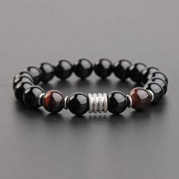 Brins Bracelet en acier inoxydable de l'obsidienne Tiger Eye pour hommes bracelets perlées naturelles 2023 Cadeaux de bijoux de la fête des pères de la mode