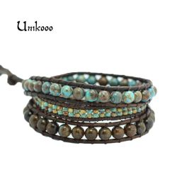 Brins nouveau bracelet enveloppant en cuir triple pour femmes perles de perles de perles en verre tchèques à la main bijoux en cuir bijoux