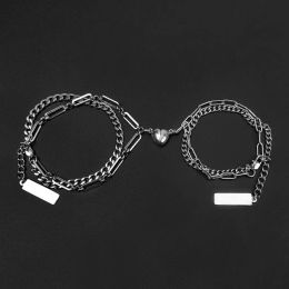 STRANDS NIUYITID Roestvrijstalen magnetische armband voor paar liefdevolle hartaantrekking Meerlagige ketens sieraden verstelbaar