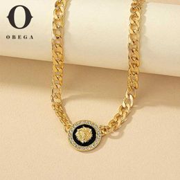 STRANDS OBEGA LION HOOFDE EMAAM KALLACE SET Dames Goud Cubaanse ketting Kristallen stenen ring Ronde vierkante charme ketting 240424