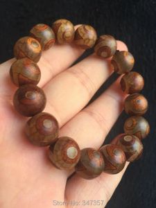 Brins Old Three Eyed Dzi Tortoise Agate Bracelet Rounds perles tibet vieilles perles Perles de prière Livraison gratuite