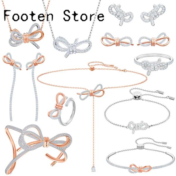 Brins originaux 2024 bijoux finers bijoux exquis Bowknot Bijoux Set Boucles d'oreilles de collier de bracelet à vie à vie pour les femmes avec logo