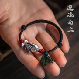 Strands Foot Silver Koi tejido a mano Rope Wen Play Plazel Tibetan Algodón tejido Estilo étnico Significado Pulsera