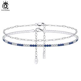 Strons Orsa Jewels 925 STERLING PORTERIE PAORDEMBLE Clear de la chaîne de tennis claire pour femmes bracelet à pied STACKE BIELLAIS SSA01