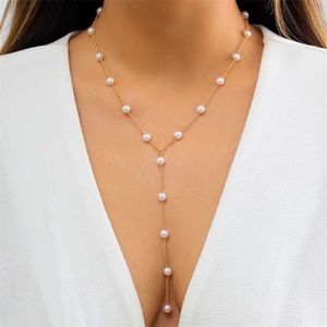 Brins chaîne de perles de perles avec long collier de glands pour les femmes breloques à la mode Simple tour de cou perlé 2023 accessoires de bijoux de mode 230613