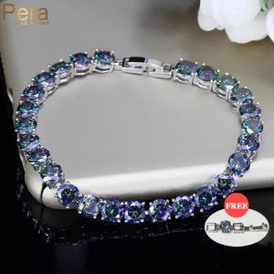 STRANDS PERA Trendy Women Party Sieraden Multi -kleuren Big Round Natural Crystal Stone Silver Pated Chain Link armbanden voor dames B040