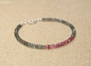 Strands Pink Tourmaline y Labradorite Bracelet, Pink Tournmaline Jewelry, Gemstone Bracelet, Octubre Pone de nacimiento