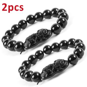 Brins pixiu obsidien noir obsidien stone perles bracelet bonne chance et richesse chinois fengshii bête antique hommes bracelets