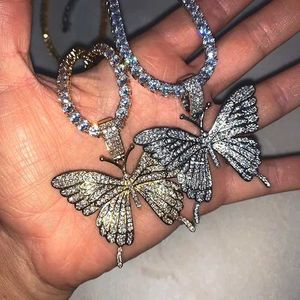 STRANDS PUNK SHINY ZIRKON BIG BUTTERFLY HANDER KALLACE HIP HOP Dikke Cubaanse ketting Choker tennisketen Womens Party sieraden 240424