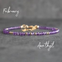 Pulsera de amatista púrpura, pulsera de curación de amatista delicada, pulseras de piedras preciosas para mujeres, regalos de cumpleaños para ella, febrero