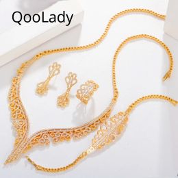 Brins qoolady exclusif Indian 585 Gold Color Design CZ Collier de fête de luxe Collier d'oreilles Bracelet Bracelet Bijoux Bijoux Z076