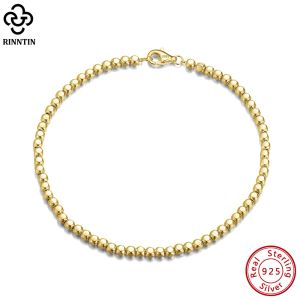 Brins Rinntin 18K Gold plaqué 925 argent sterling 2,5 mm Bracelet de chaîne de perles biologiques pour les femmes Fashion Fait Bijoux SB124