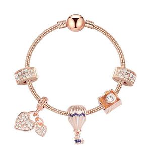 Strengen rose goud romantische ballon kralen armband diy mode meisje met diamanten ingelegde hart hanger bracelet284S