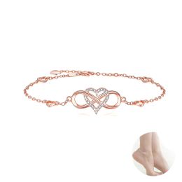 Brins Silver 925 Chevistes Femmes Infinity Heart jambe Bracelet Cubic Zirconia Gold Rose Foot Chain Summer Beach Summer Eley Jewelry Gift