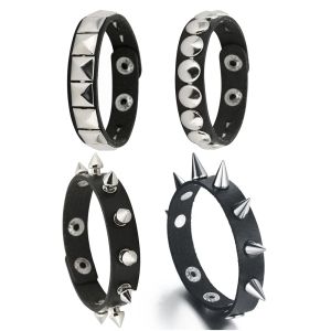 STRANDS SPIKED BUDDDE BRACKET ZWART LEDER REGET PUNK BRACKET MOET MACHT WAKKANT Bangle metalen polsbandje voor mannen Women Gotische accessoires