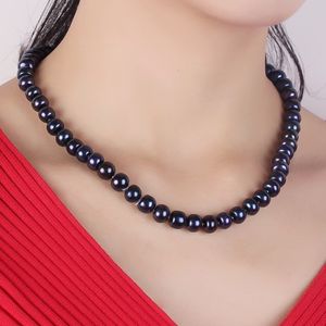 Brins chaîne perles d'eau douce naturelles collier de bijoux en argent Sterling 925 910mm perles noires boucle d'arbre de vie 230731