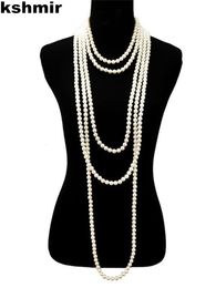 Strands Strings 1.5m -8mm collar de perlas de imitación de vidrio de moda nudo simple de múltiples capas suéter largo cadena accesorios de ropa 230419