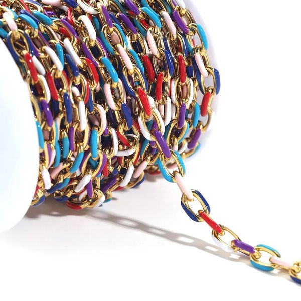 Brins cordes 1M chaîne en émail coloré chaîne en acier inoxydable pour la fabrication de bijoux collier de mode Bracelet chaîne de bricolage pour bijoux 231101