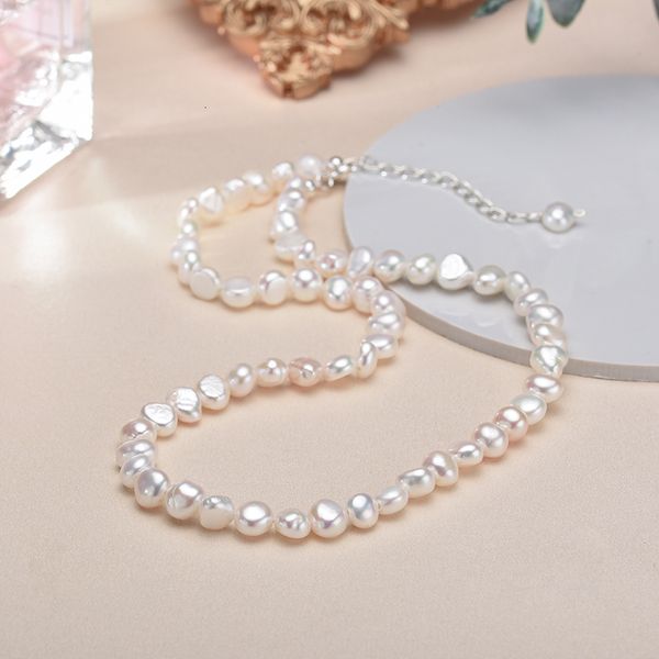 Strands Strings 5-6mm Collier de perles d'eau douce baroque naturel Bijoux de mode pour cadeau Collier ras du cou en argent sterling 925 pour femmes filles 230404