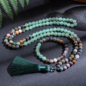 STRANDS STRINGEN 8mm Indian Agate Green Aventurine 108 kralen Japamala ketting Bracelet Set Meditatie Yoga Zegene mannen en vrouwen sieraden 230419