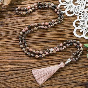 Brins Cordes 8mm Naturel Ligne Noire Rhodochrosite Perles Collier Noué Méditation Yoga Bénédiction Chapelet Bijoux 108 Japamala Banquet Pendentif 230419