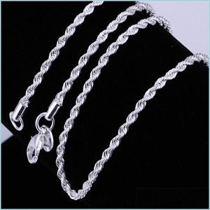 Strands Strings 925 Sterling Sier 16/18/20/22/24 pulgadas 4Mm collar de cadena de cuerda trenzada para mujer hombre moda boda encanto joyería 80 Dhb7A