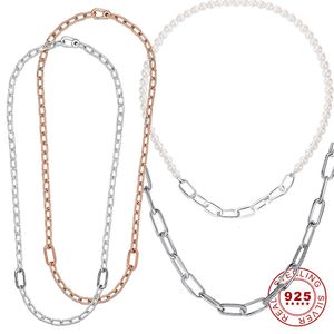 Strands Strings 925 Sterling Silver Pearl Me Chain Link Collier Avec Charme Pour Femmes Colliers S925 14k Rose Goldplated Jewelry 230731