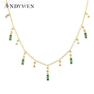 STRANDS STRINGEN ANDYWEN 925 Sterling Silver Collar Corto Ava Rosa Oro Zirkon Charm Chain Choker Necklace 2021 Rock Punk Chain Wedding Tassel L230806