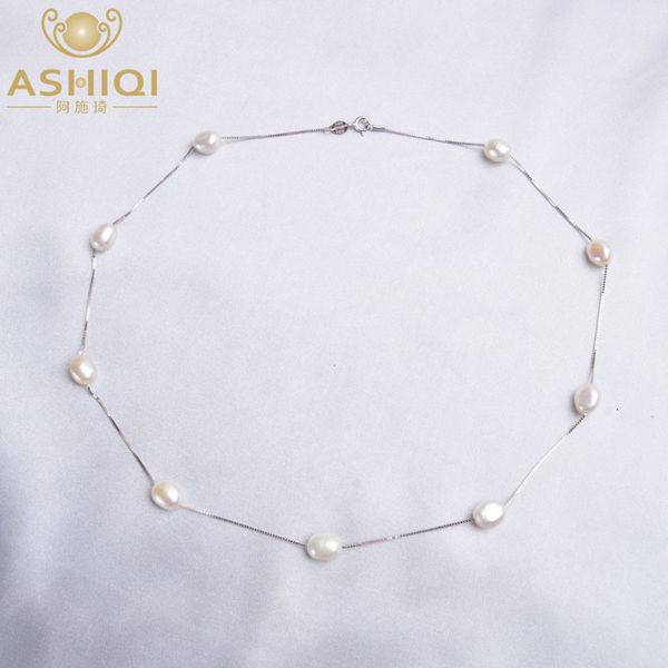 Strands Strings ASHIQI Collier de perles naturelles baroques pour femmes avec chaîne en argent sterling 925 67mm Bijoux de mode d'eau douce 230801